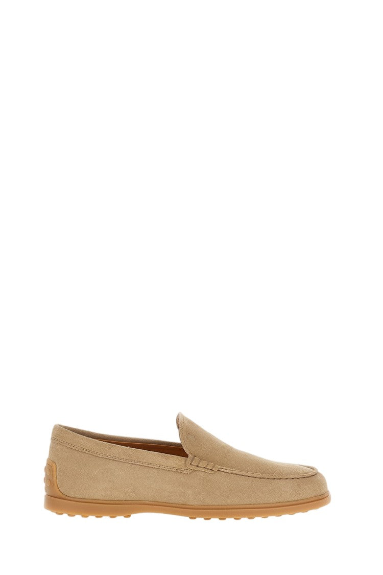 Tod's Beige Suede Slipper Loafers With Embossed Monogram