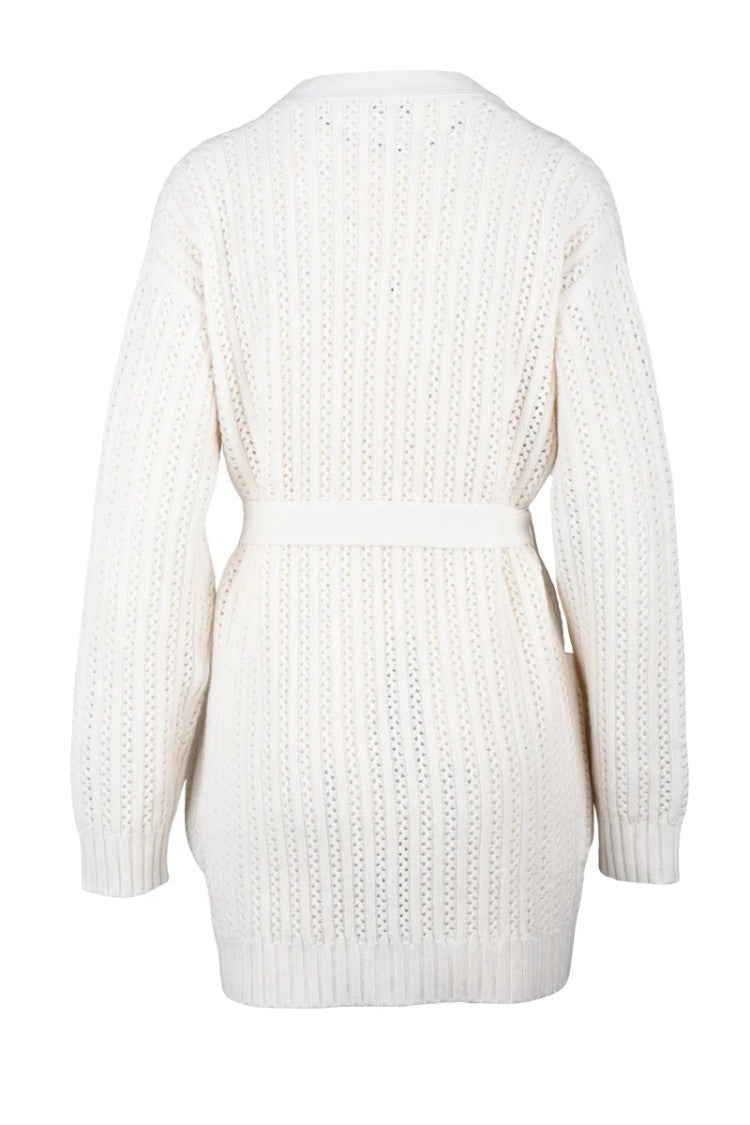 Max Mara Long Cardigan In Wool And Cashmere - White