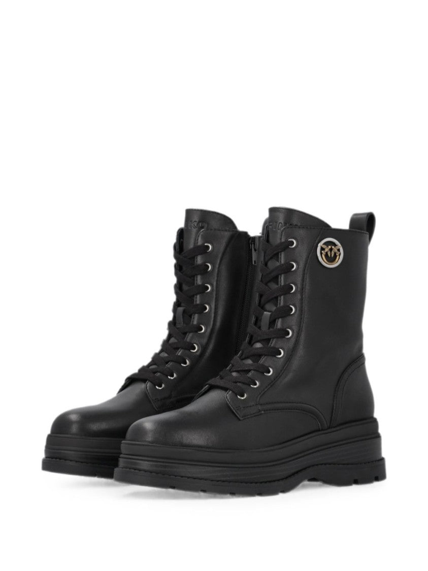 Pinko Lace-Up Smooth Leather Metallic Detail Boots