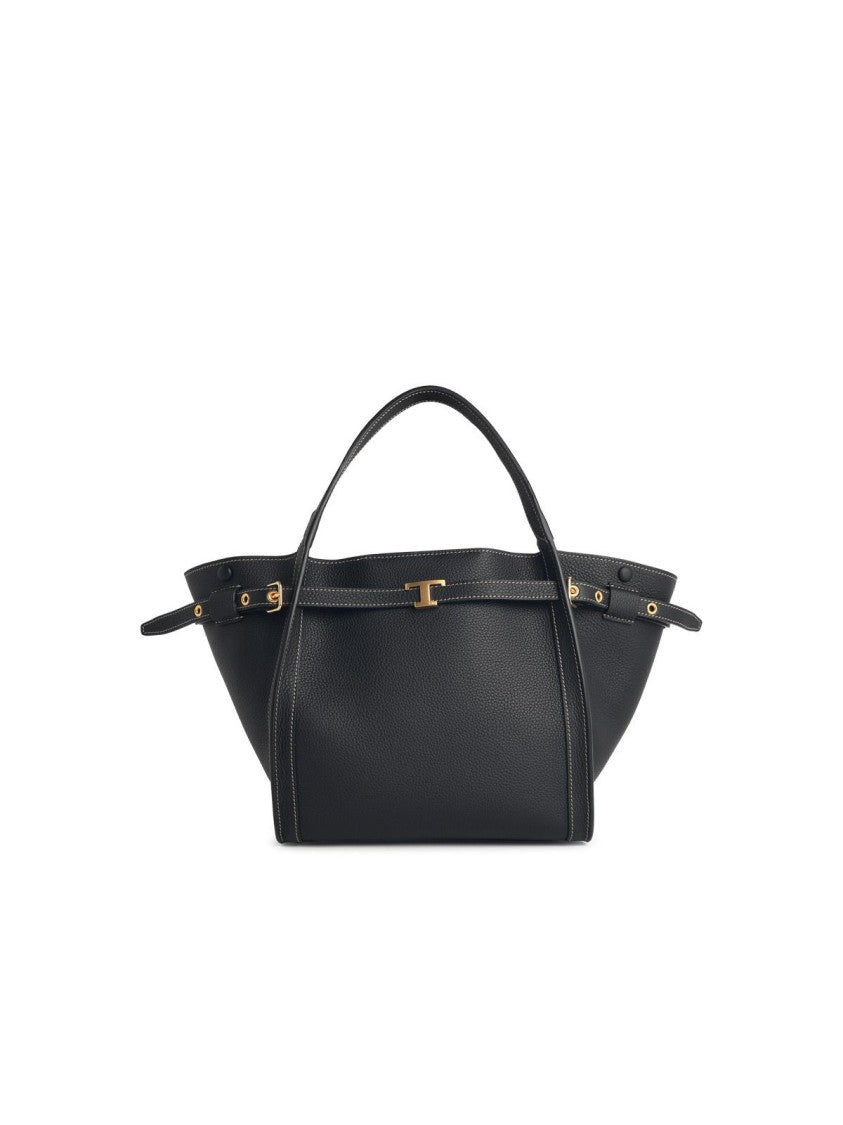 Tod's 'T Signature' Small Black Leather Shopping Bag