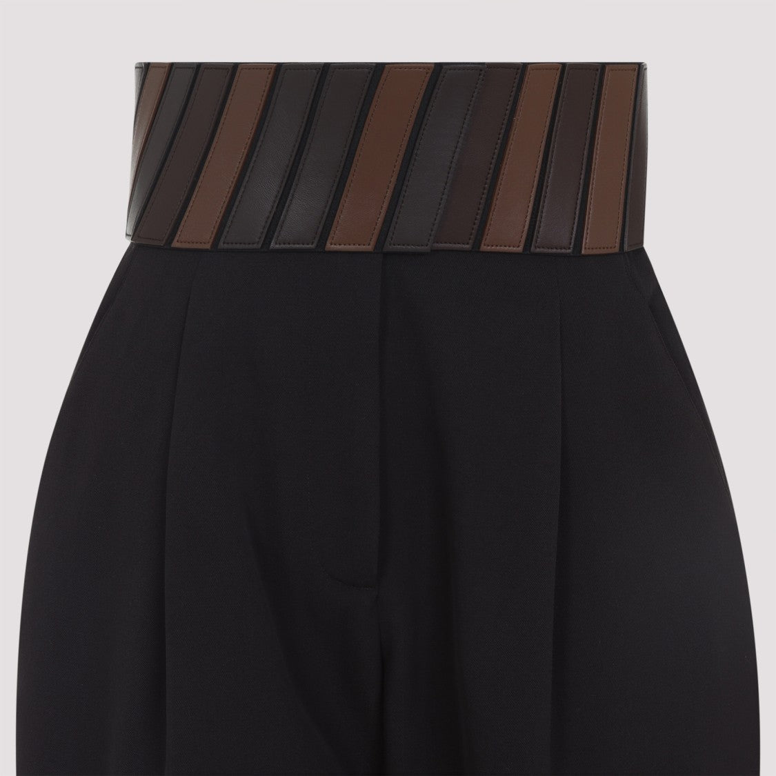 Alaïa High-Waist Black Wool Gabardine Pants With Leather Belt