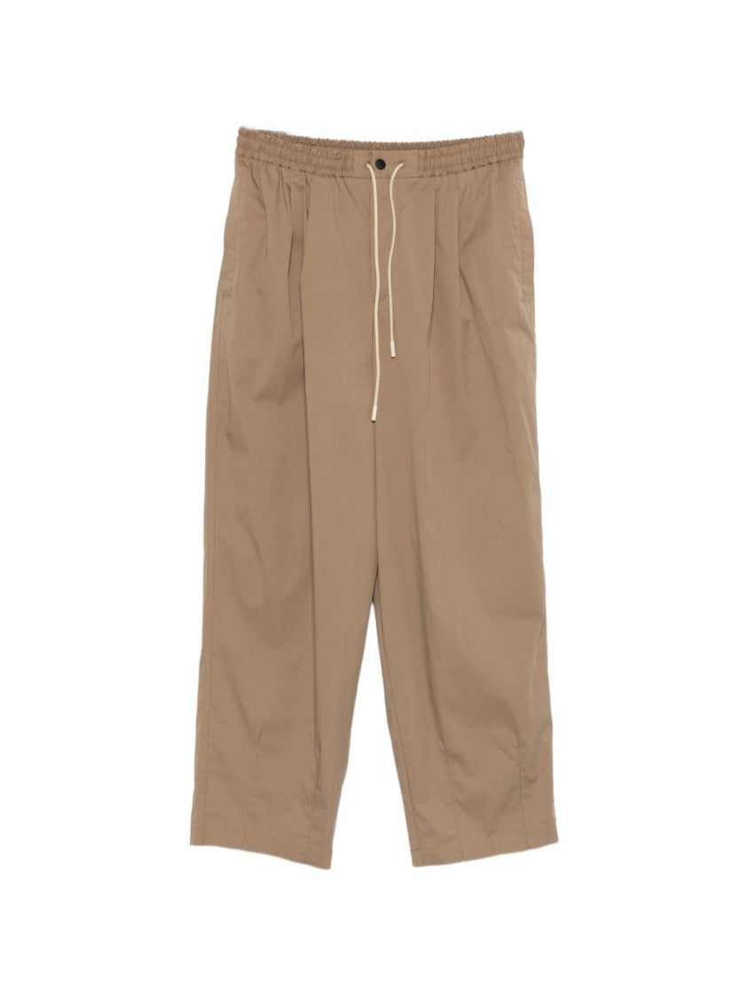 Pt Torino Beige Cropped Pants With Drawstring And Pleated Front