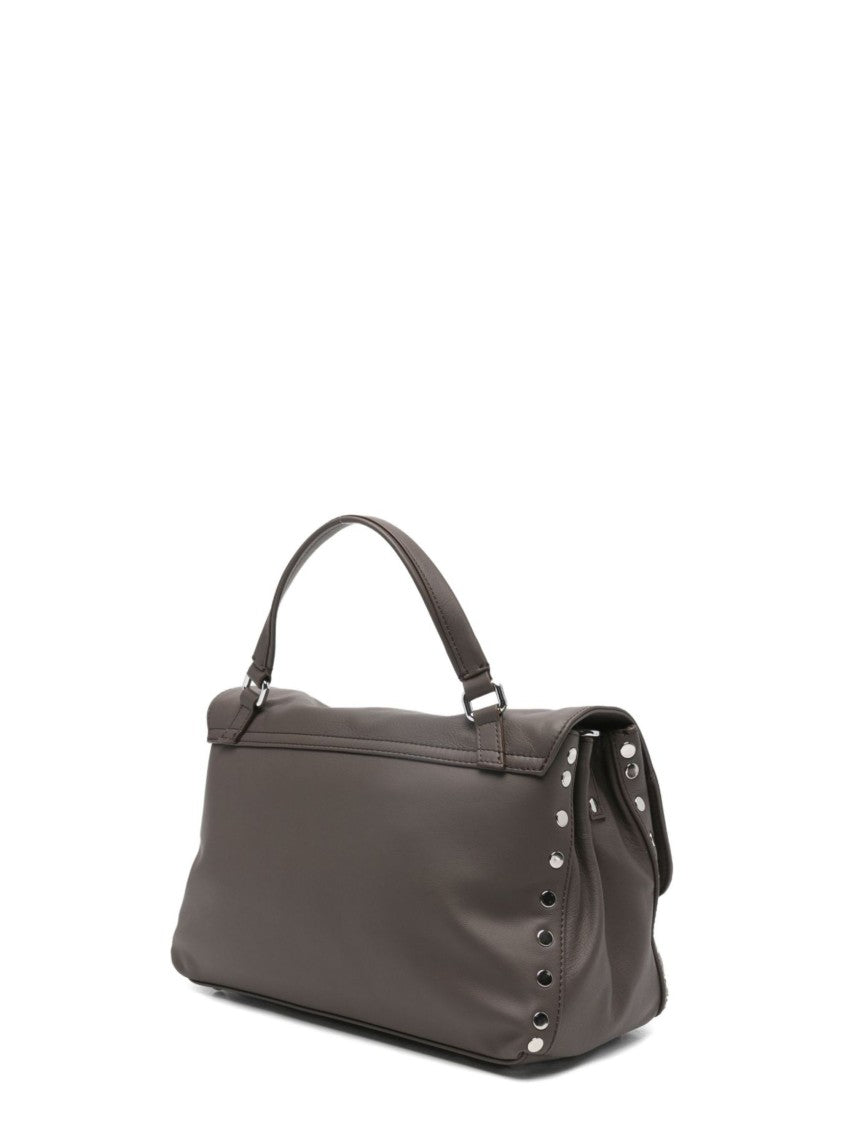 Zanellato Rectangular Brown Leather Handbag With Silver-Tone Hardware