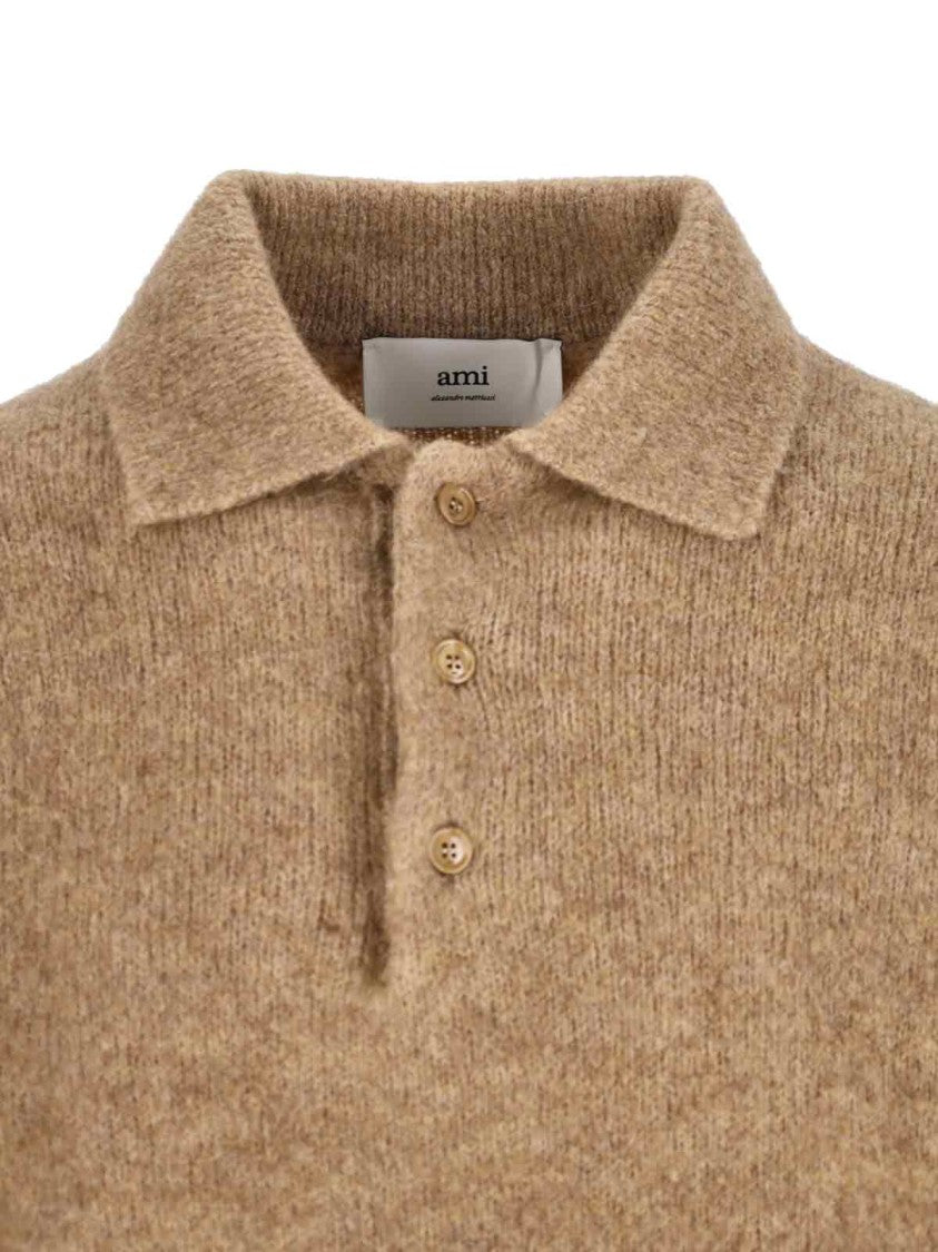 Ami Paris Classic Ribbed Knit Sweater In Earthy Brown