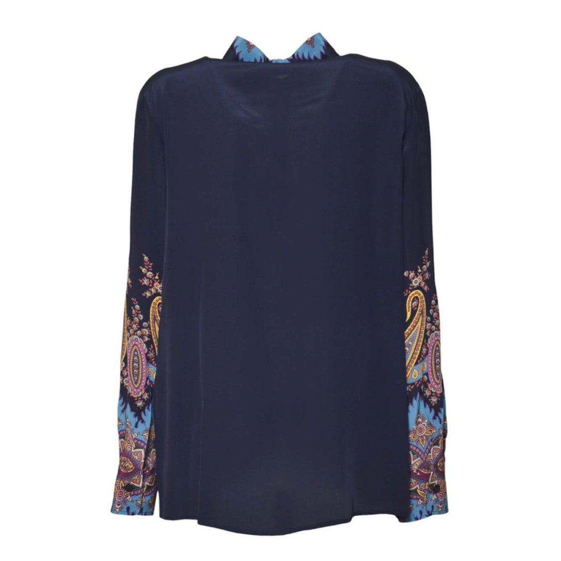 Etro Deep Blue Silk Shirt With Intricate Paisley Design