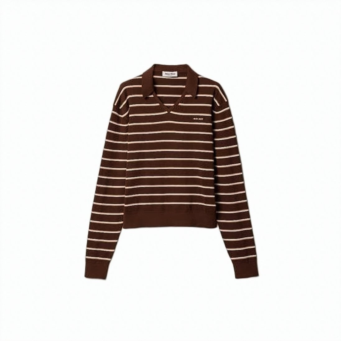 Miu Miu Long-Sleeve Knit Top With Striped Design And Classic Collar
