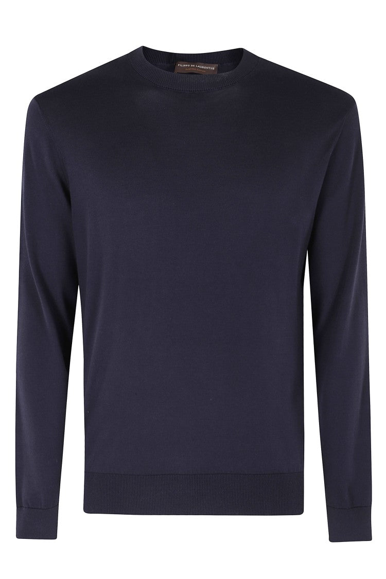 Filippo De Laurentiis Blue Round-Neck Single-Thread Cotton Sweater
