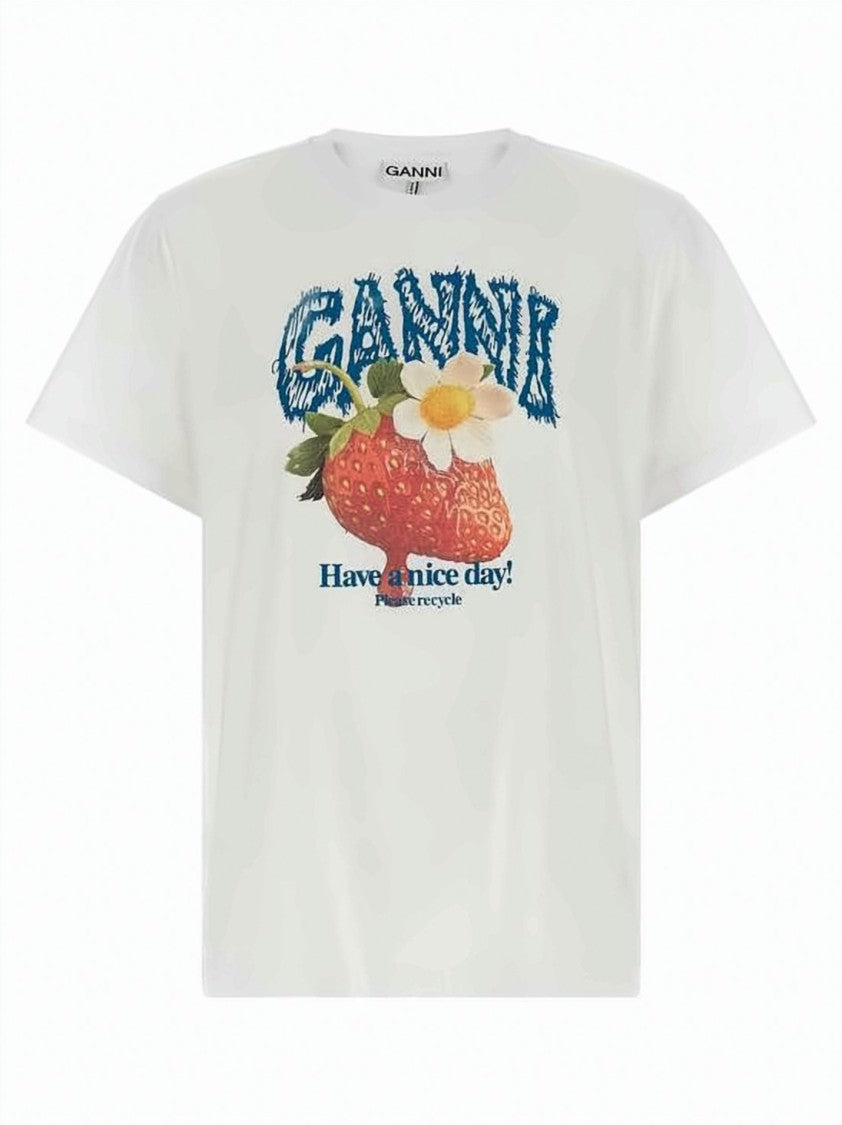 Ganni Short-Sleeve T-Shirt With Vibrant Graphic Print