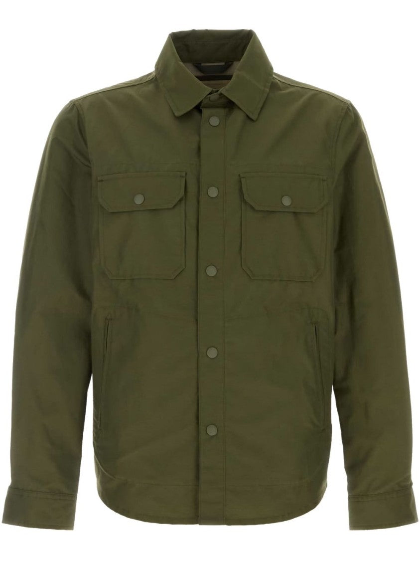 Woolrich Oversized Green Shirt With Press-Stud Fastening