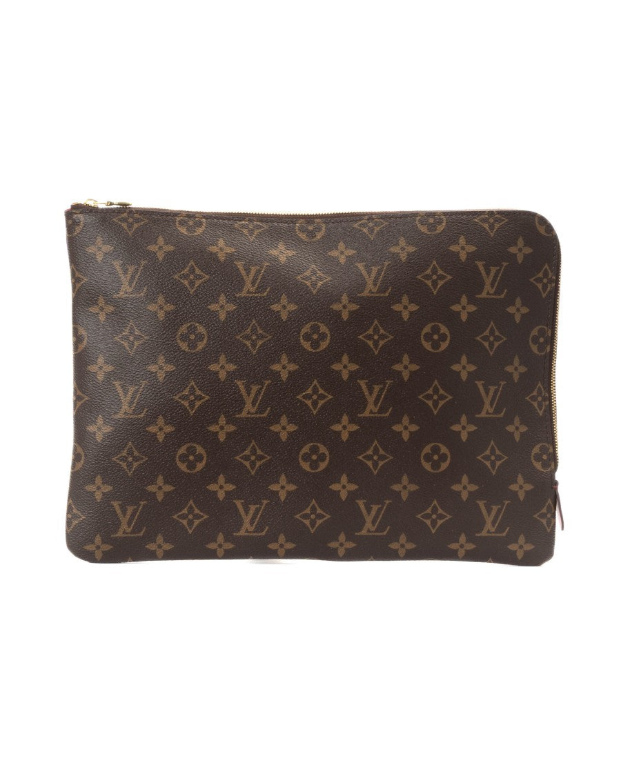 Louis Vuitton Brown Etui Mm Monogram Canvas Fuchsia Clutch