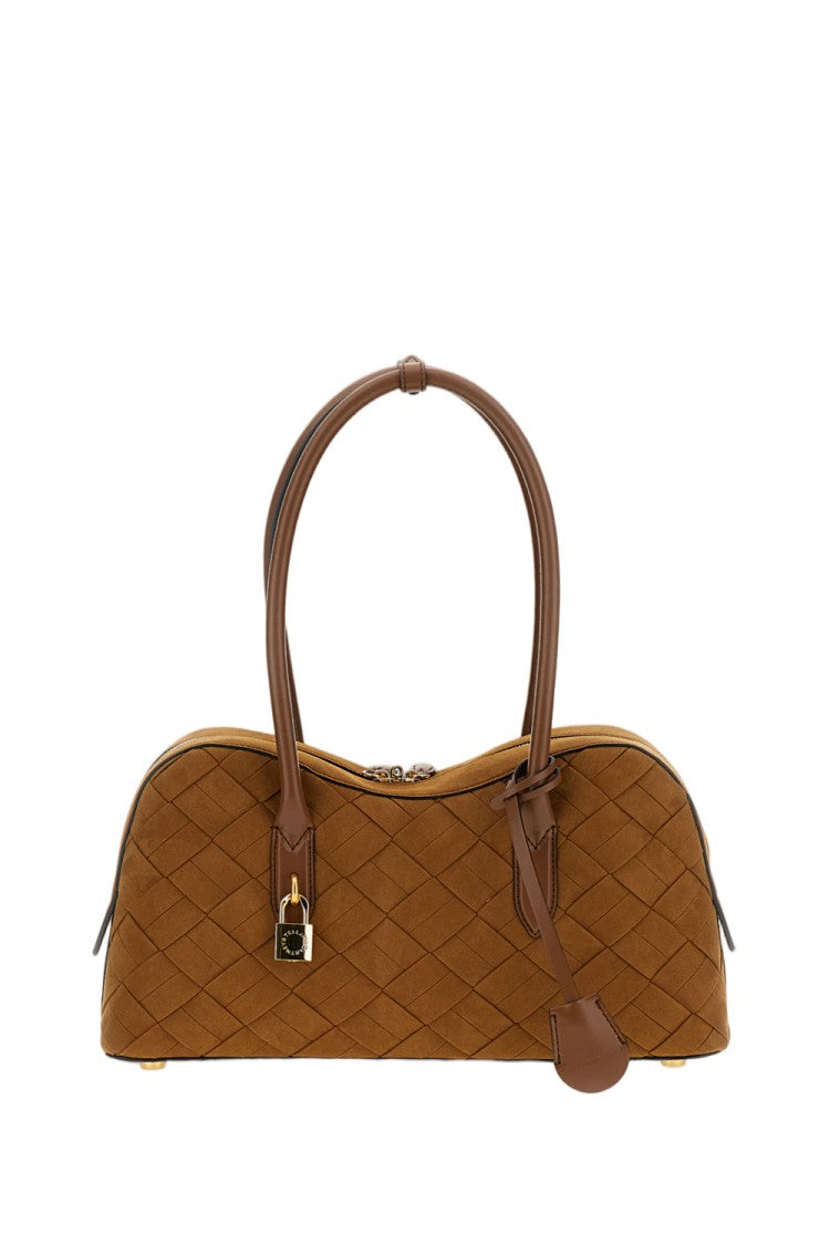 Stella Mccartney Woven Suede Shoulder Bag With Brass Padlock Detail