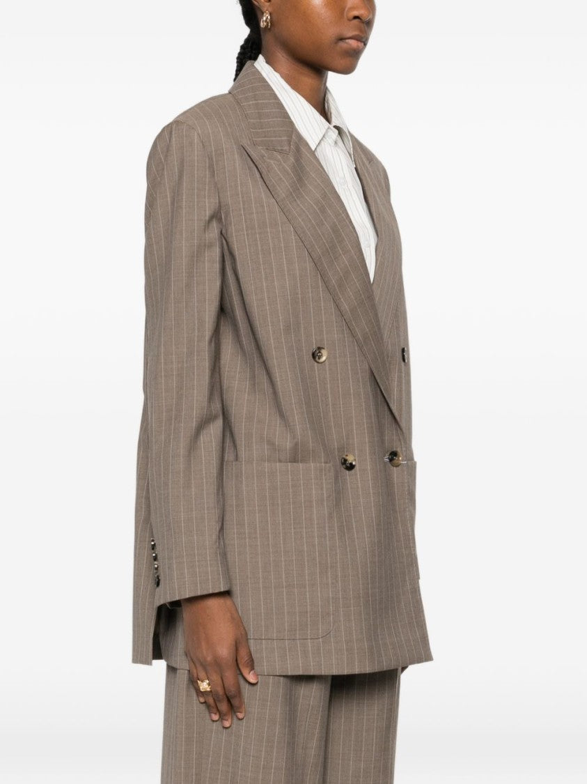 Max Mara Oversized Pinstripe Woollen Cloth Blazer - Hazelnut Brown