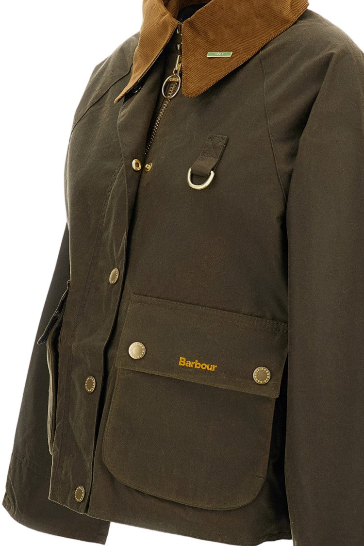 Barbour Green Cropped Corduroy-Collar Waxed Cotton Jacket