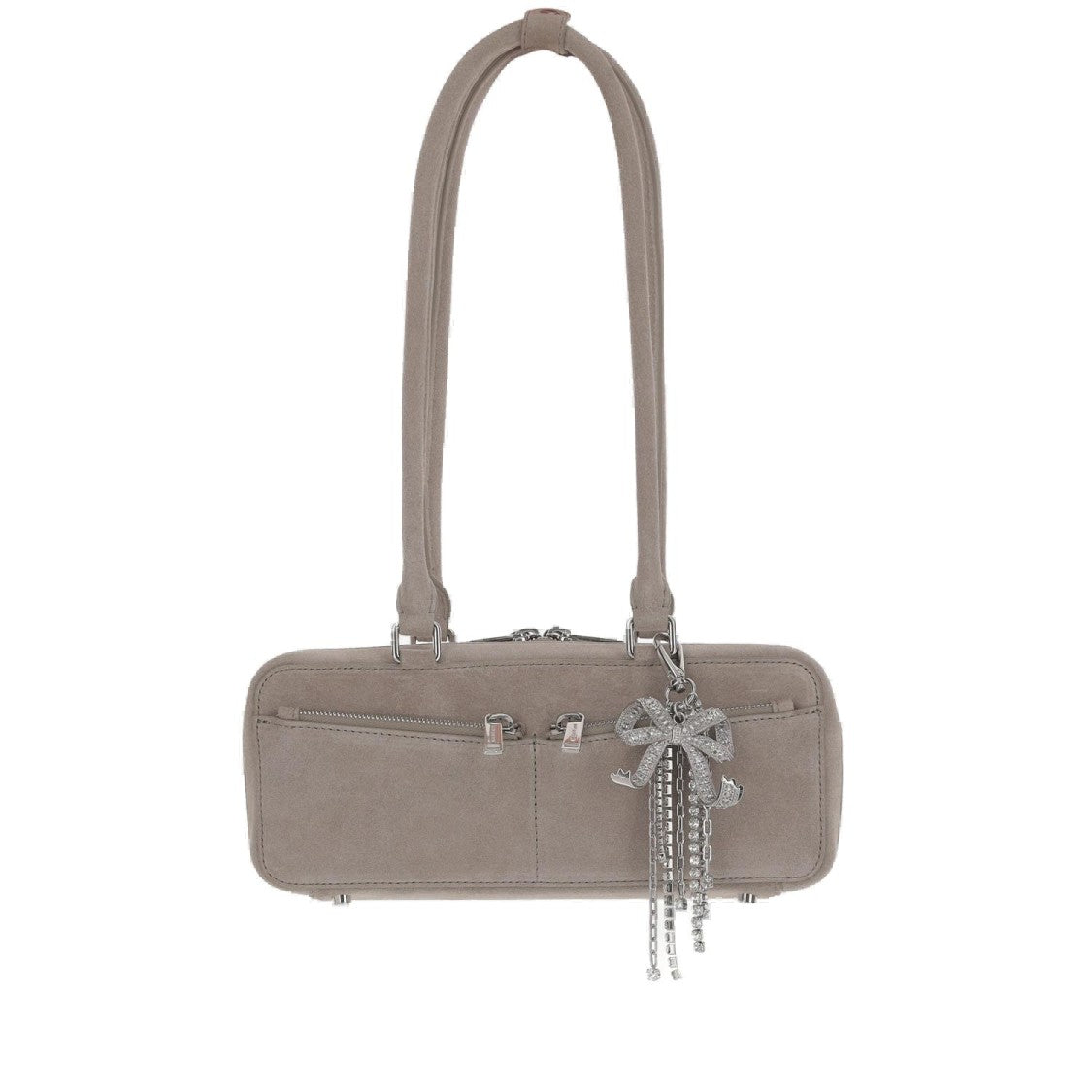 Self-Portrait Baguette Shoulder Bag In Suede With Dual Handles