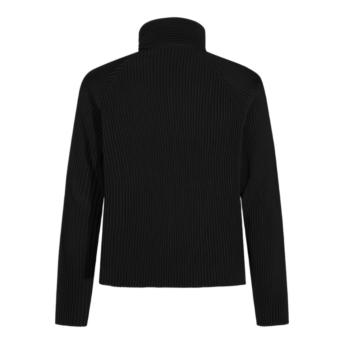 Homme Plissé Issey Miyake Textured Black Jacket With High Collar And Concealed Zip Closure