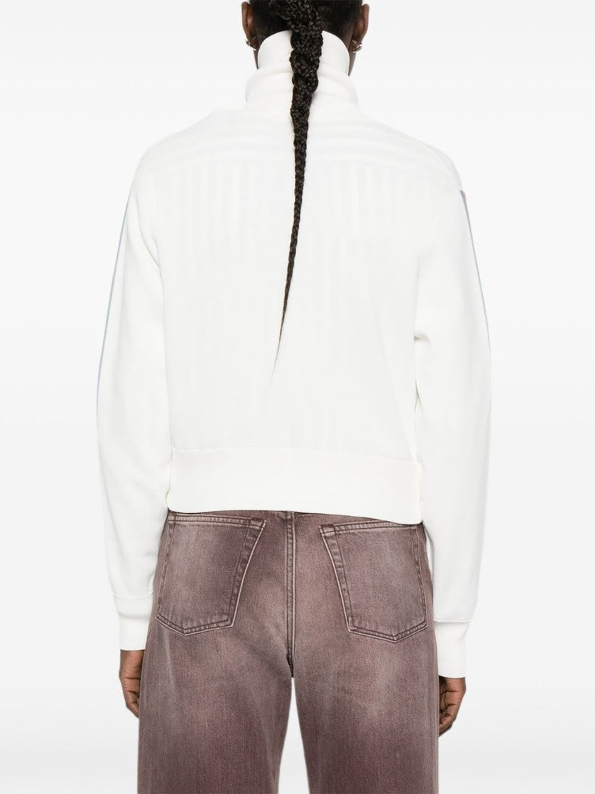 Autry White Front Zip Striped Sweater