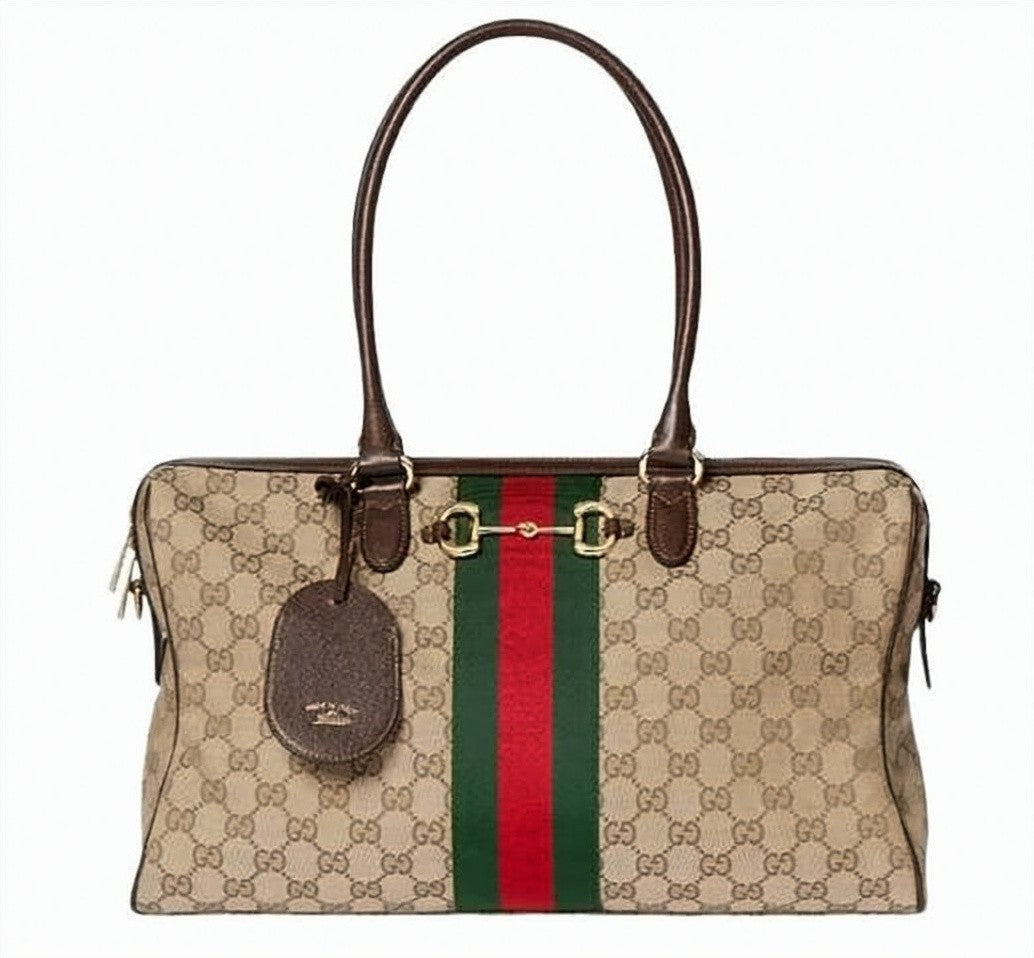 Gucci Large Boston Bag In Beige Gg Canvas