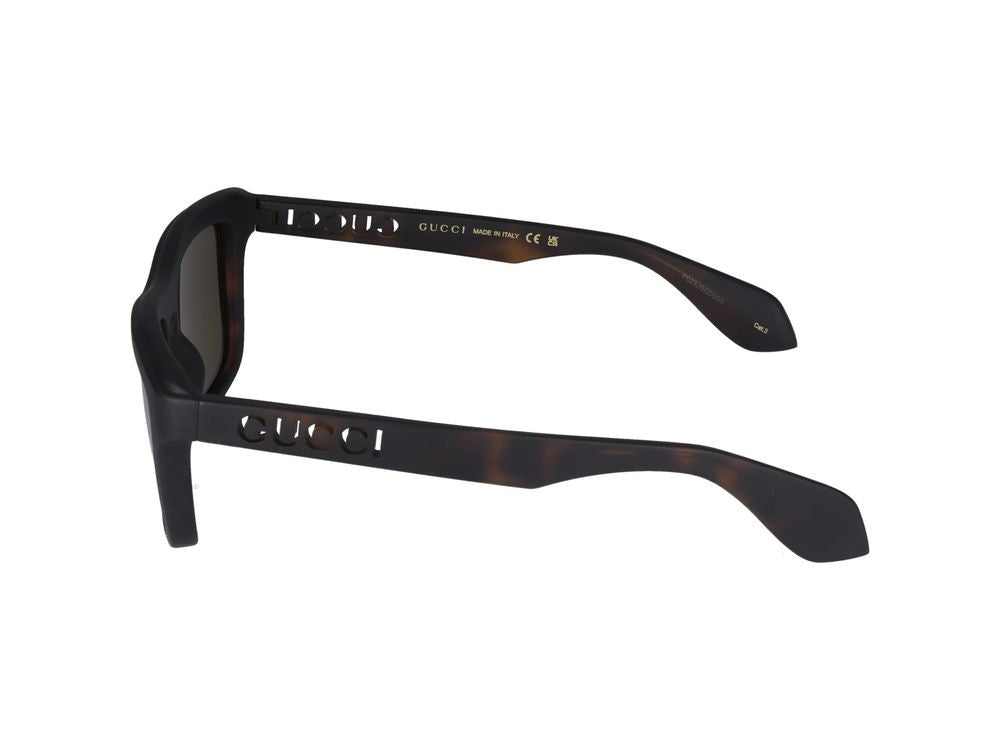 Gucci Square Frame Havana Tortoiseshell Sunglasses With Bold Cut-Out Temples Gg1571s 002