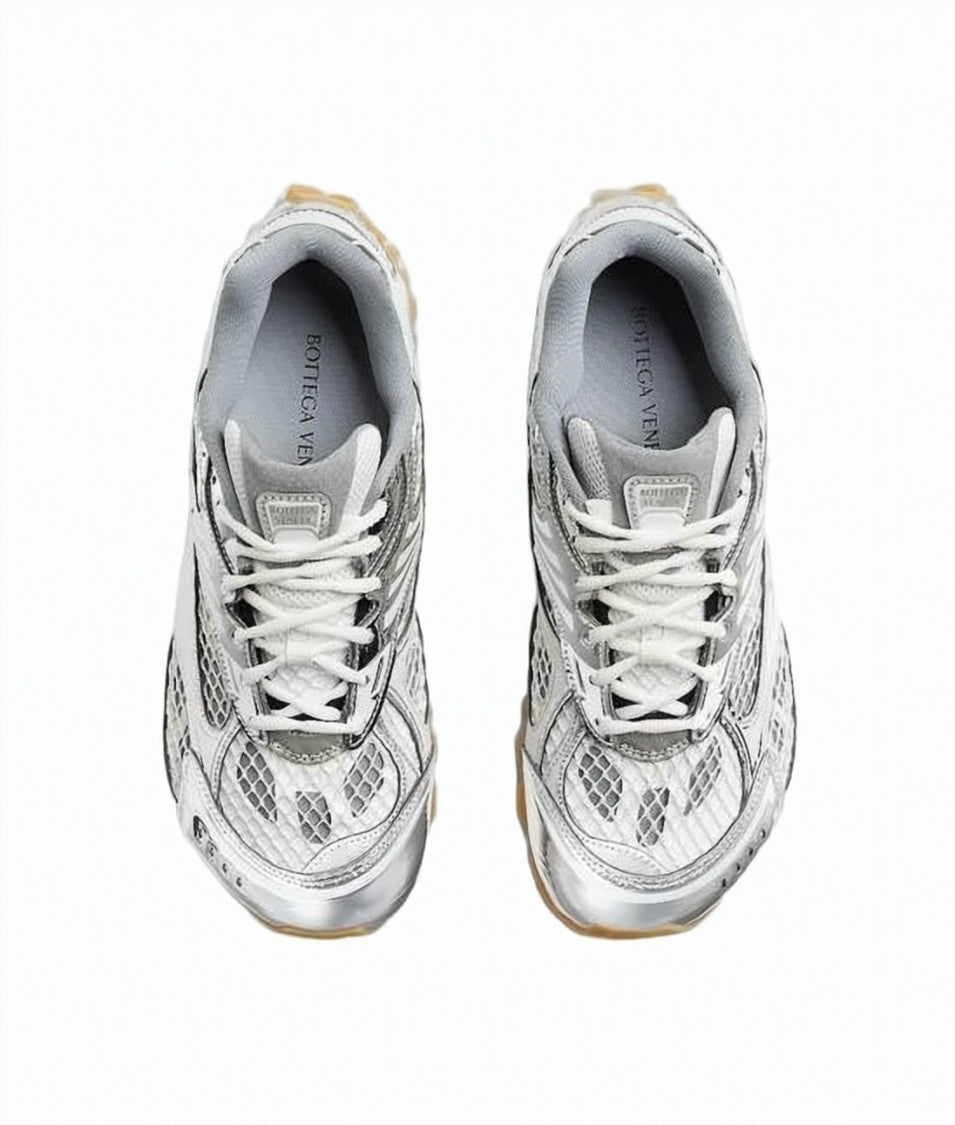 Bottega Veneta Textured Silver Sneakers With Futuristic Design