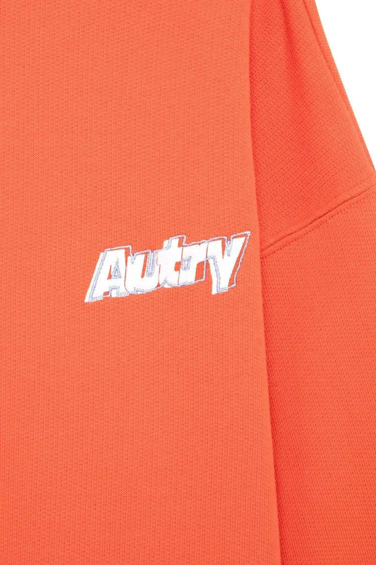 Autry Coral Red Central Logo Cotton Crewneck Sweatshirt