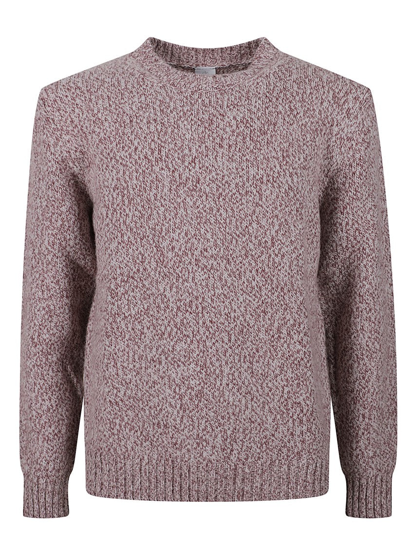 Eleventy Textured Bordeaux Knit Sweater With Classic Crew Neckline