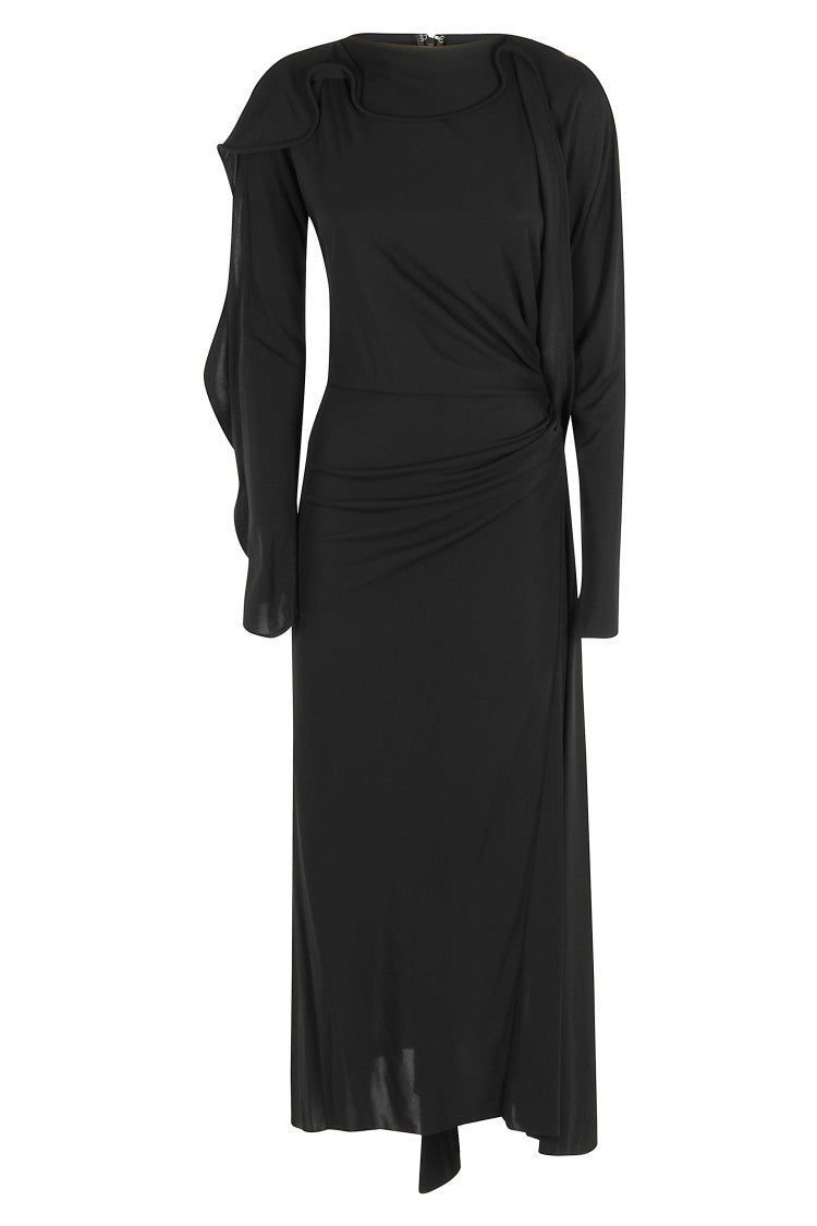 Victoria Beckham Asymmetrical Long Sleeve Draped Jersey Dress