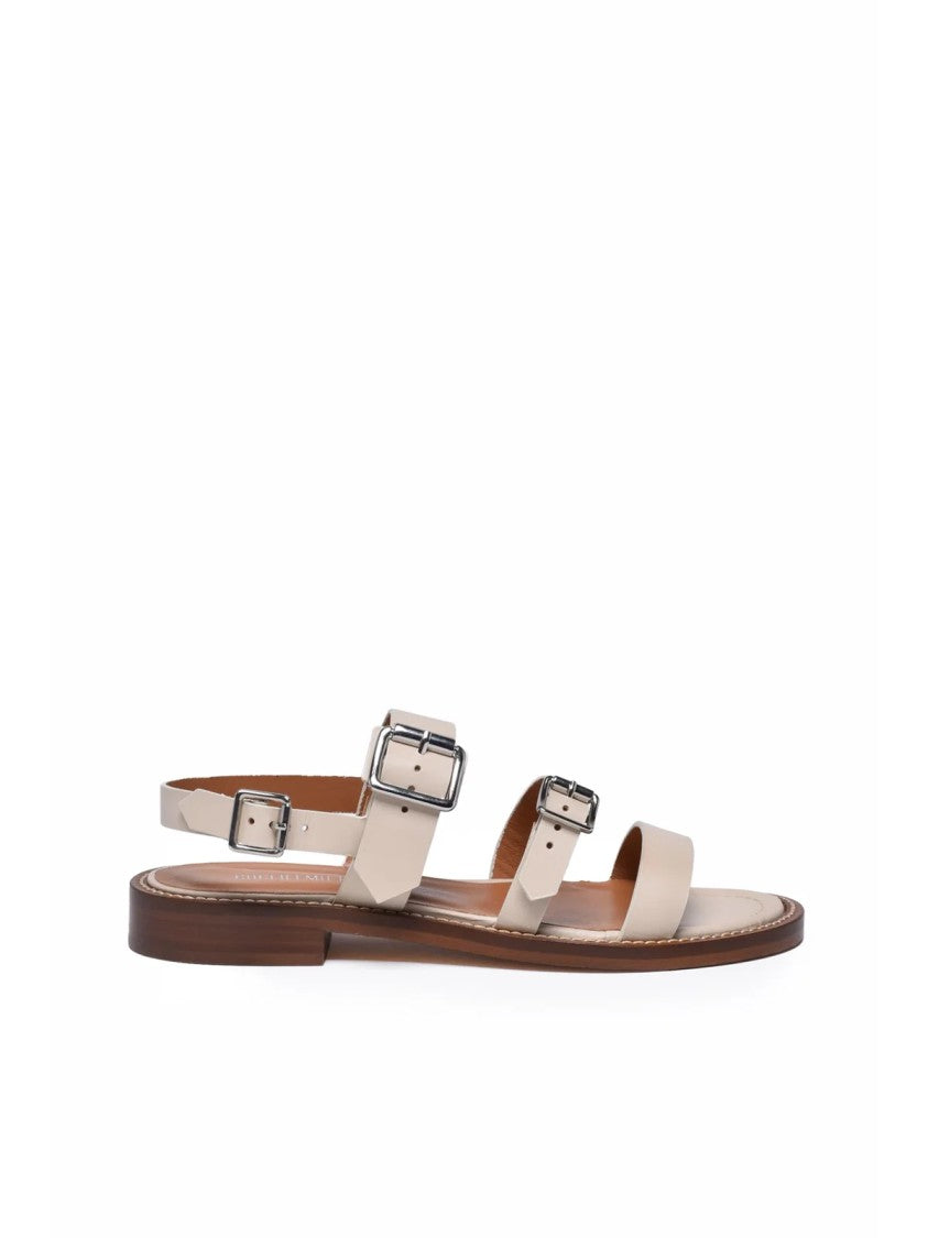 Guglielmo Rotta Beige Adjustable Strap Flat Leather Sandals