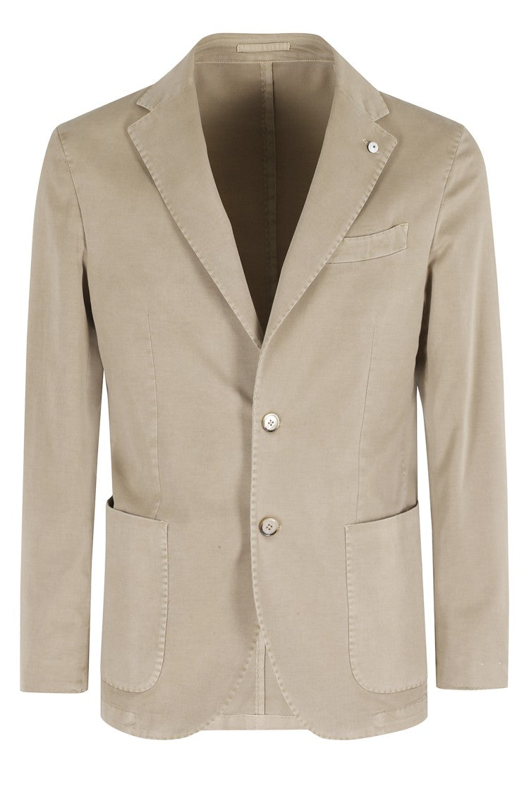 L.B.M. Tobacco Single-Breasted Patch-Pockets Cotton-Blend Blazer