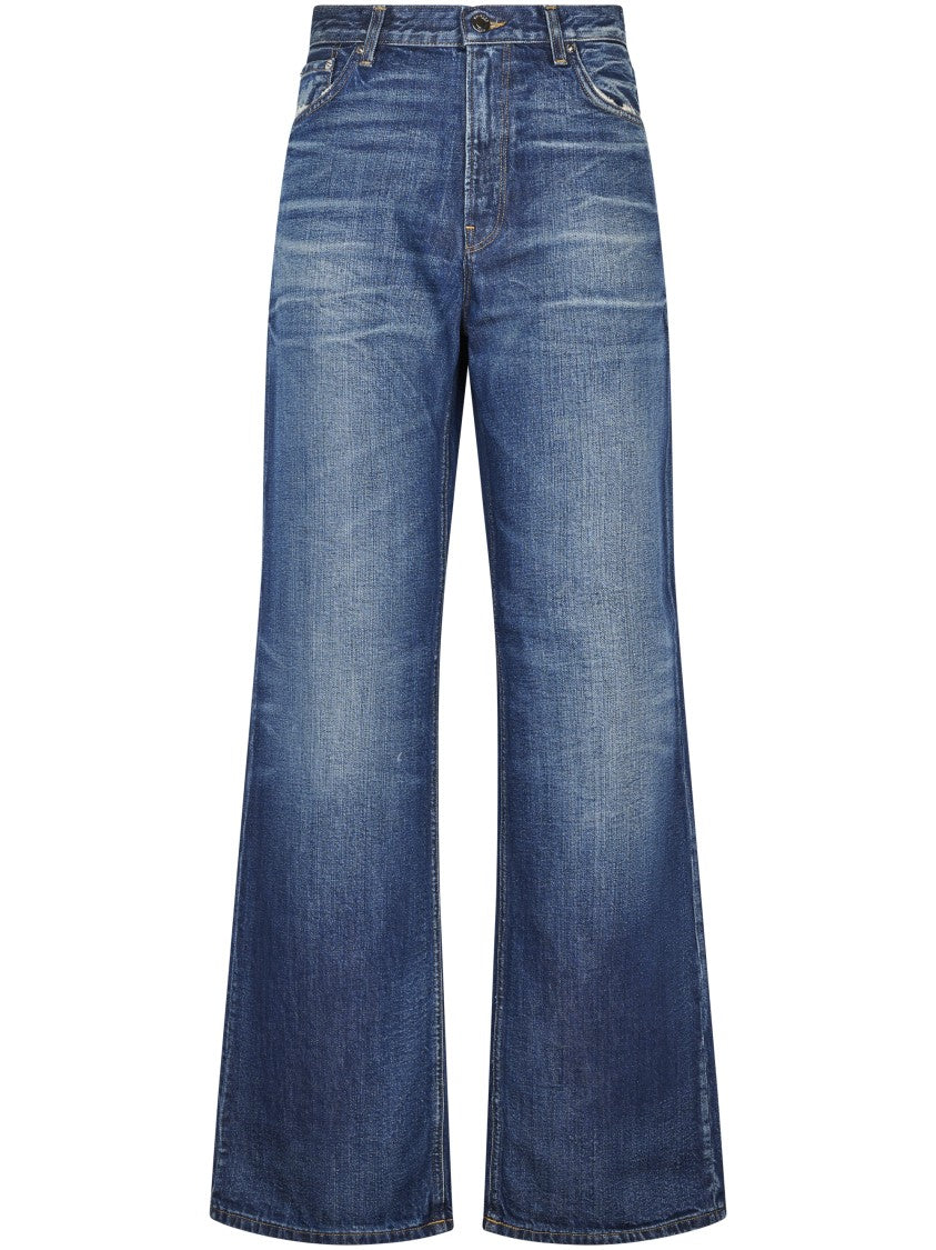 Haikure High-Waisted Wide-Leg Trousers In Medium Blue Organic Cotton Denim