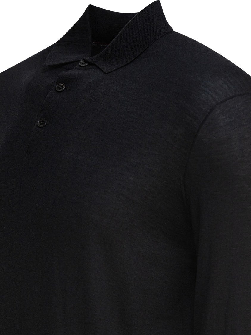 Brunello Cucinelli Long-Sleeve Polo Shirt In Cotton-Silk Blend