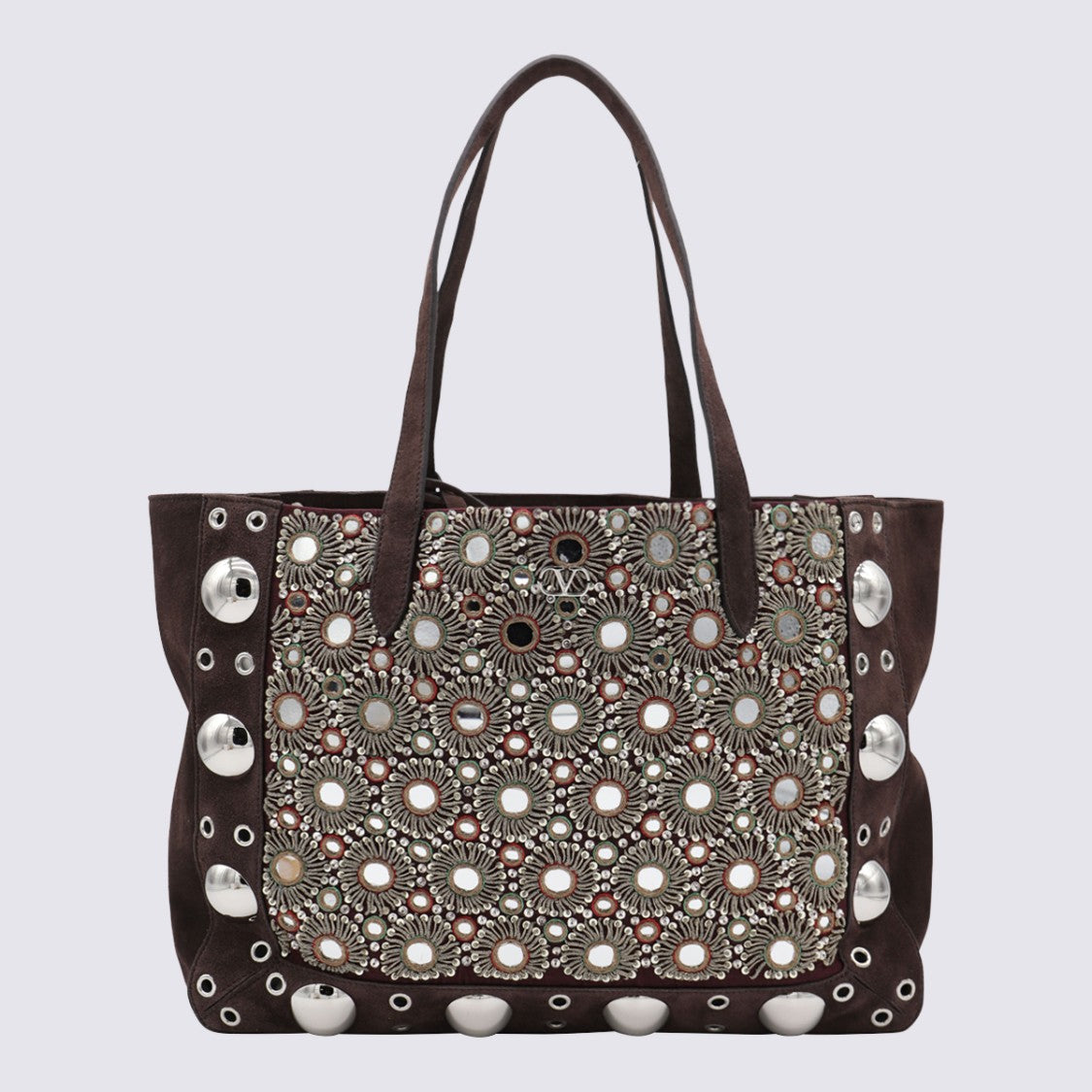 Valentino Garavani Embellished Brown Leather Tote