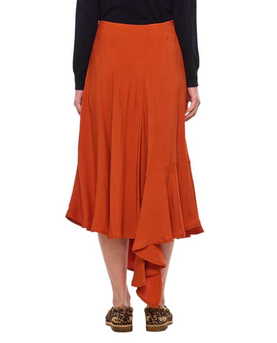 Colville Asymmetrical Ruffled Midi Skirt In Vibrant Orange