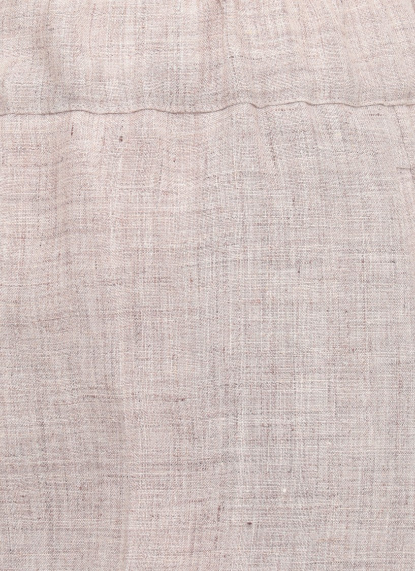 D. Exterior Brown Elastic Waist Linen Shorts
