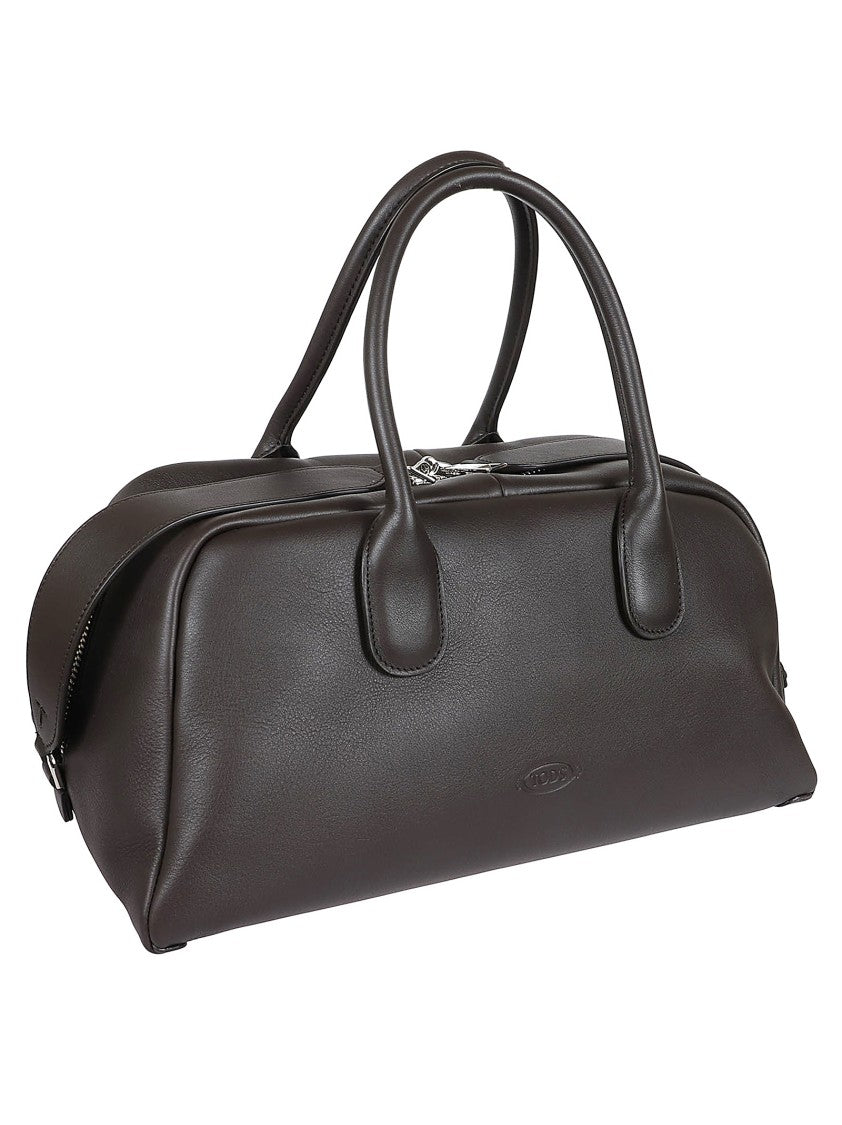 Tod's Structured Brown Leather Shoulder Bag With Polished Finish