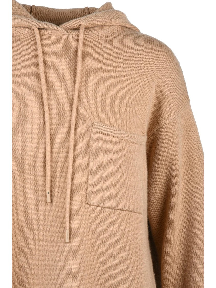 Max Mara Beige Hooded Sweater With Ribbed Cuffs And Cozy Fit