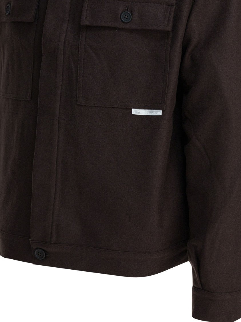 Gr10k Wool-Blend Overshirt Jacket With Flap Pockets And Concealed Placket