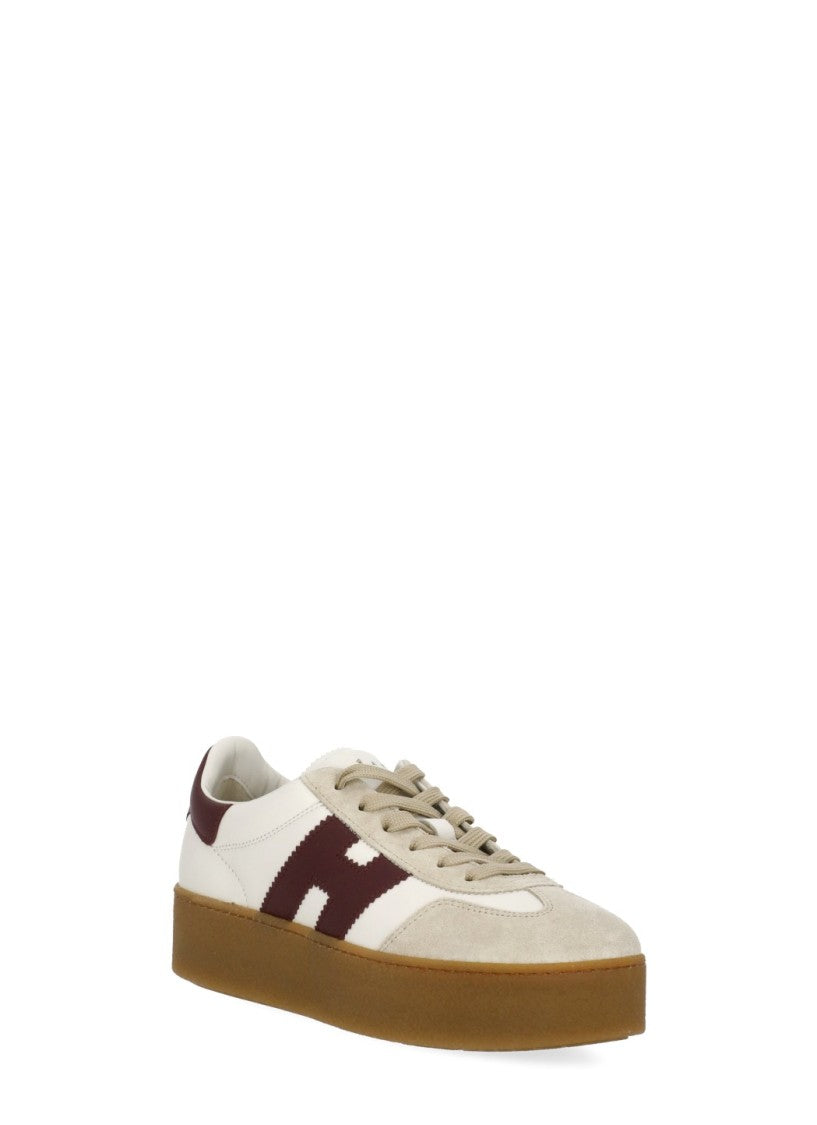 Hogan Ivory Leather Sneakers With Suede Accents And Burgundy Detailing