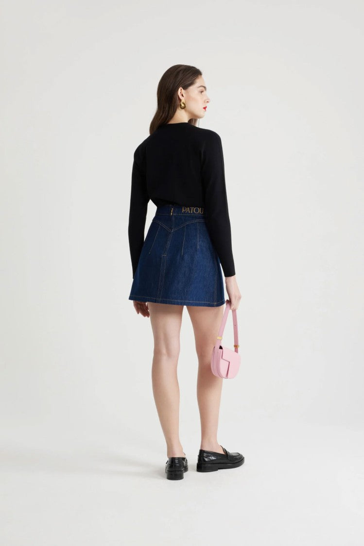 Patou Black Merino Wool Blend Jumper With Jacquard Logo