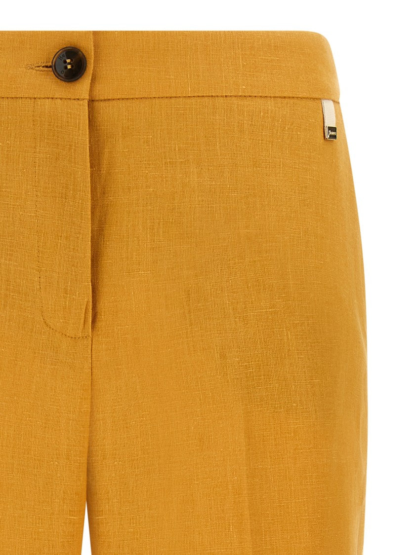Herno Tailored Orange Linen Trousers With Stretched Pleat Design