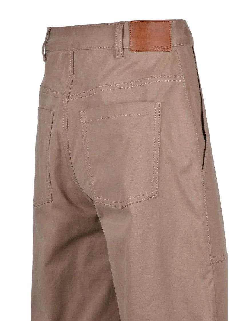 Moncler Wide Leg Trousers Wool Stretch - Beige