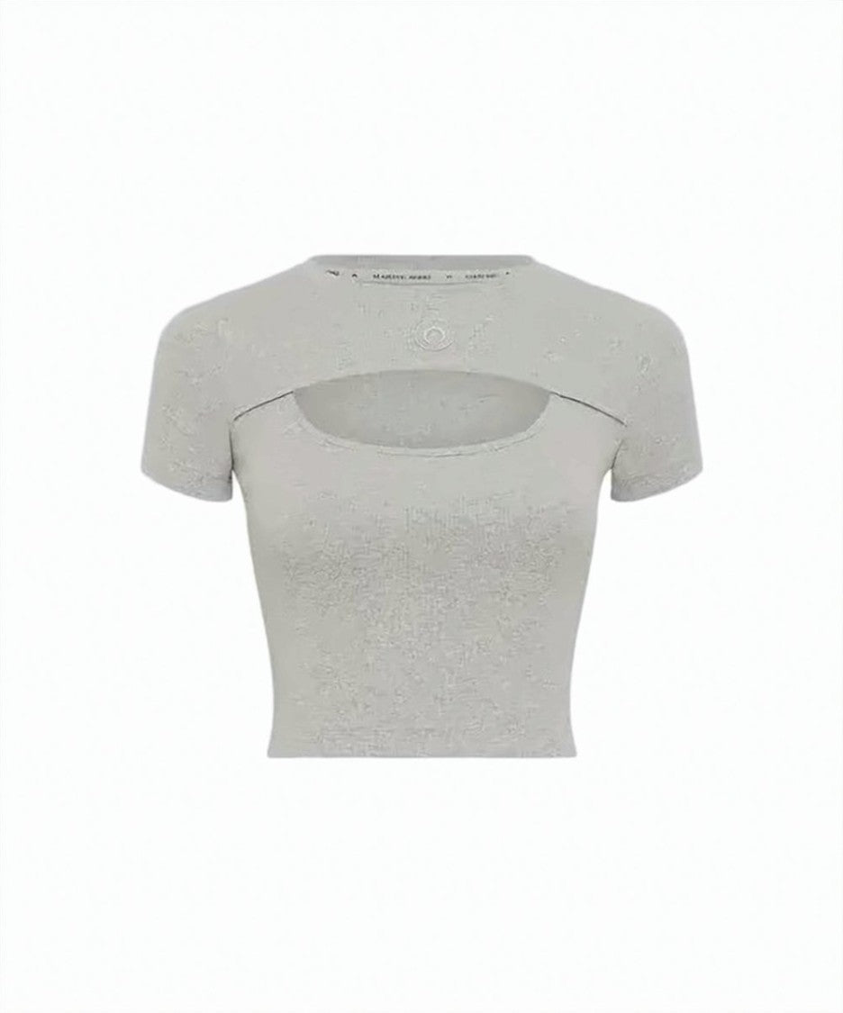 Marine Serre Short-Sleeved Crop Top With Cut-Out Detail