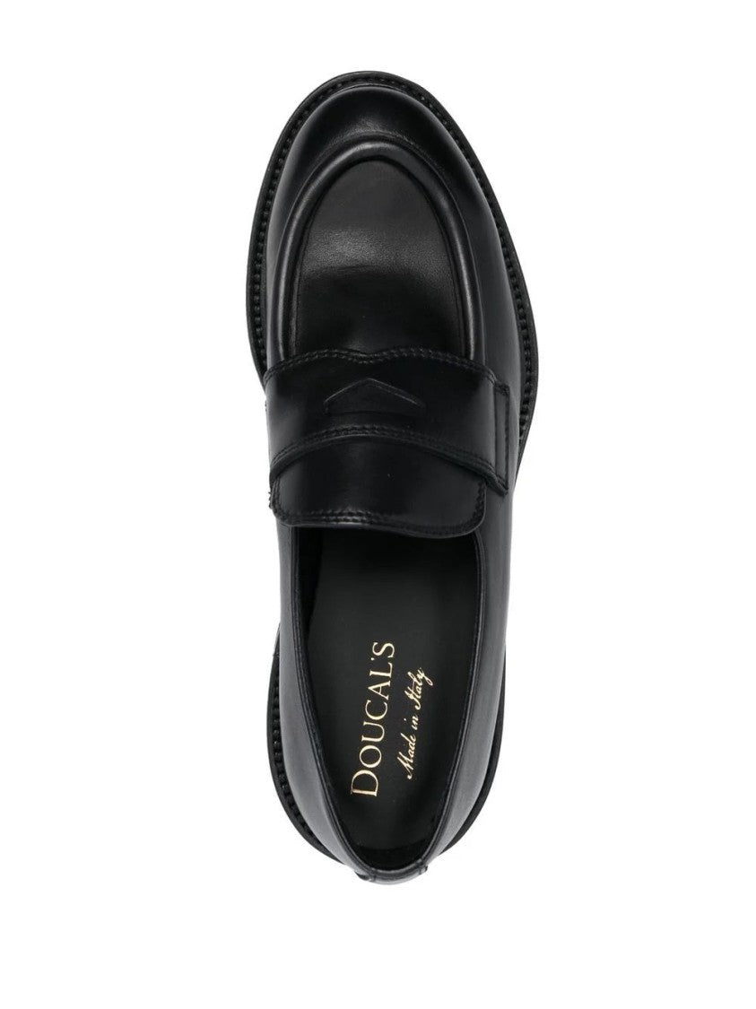 Doucal's Penny Strap Black Leather Loafers