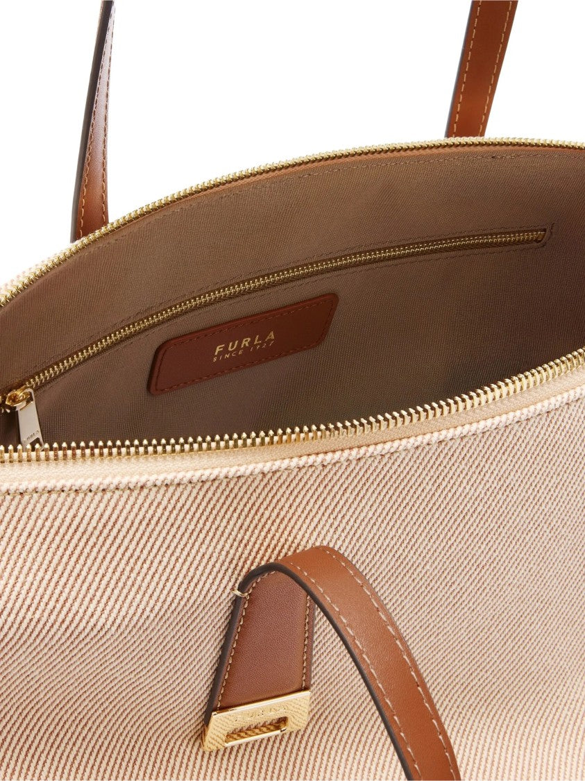 Furla Olivia L Tote Beige Cotton Leather Tote