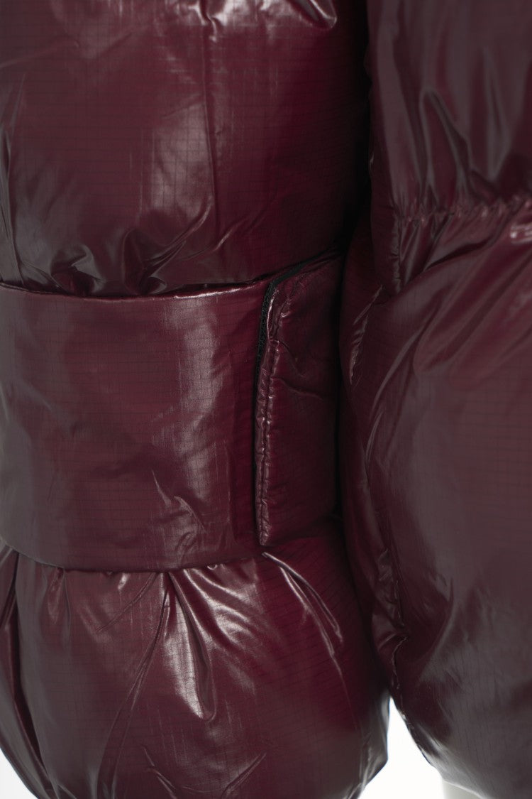 Oval Square Red Padded Down Coat With Hood