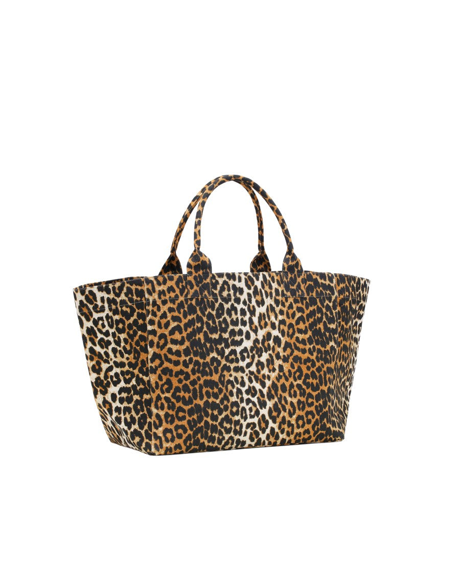 Ganni Bold Leopard Print Xxl Tote Bag With Signature Logo