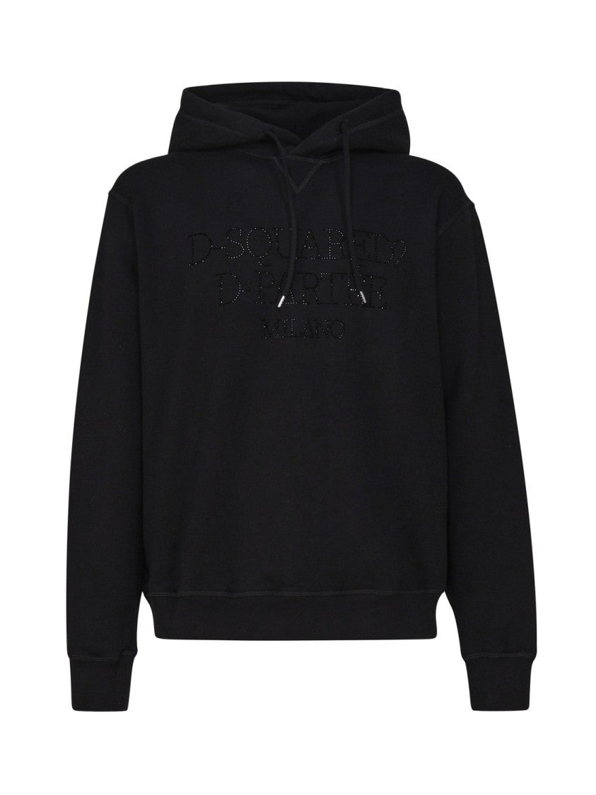 Dsquared2 Black Hoodie With Rhinestone Logo Detail