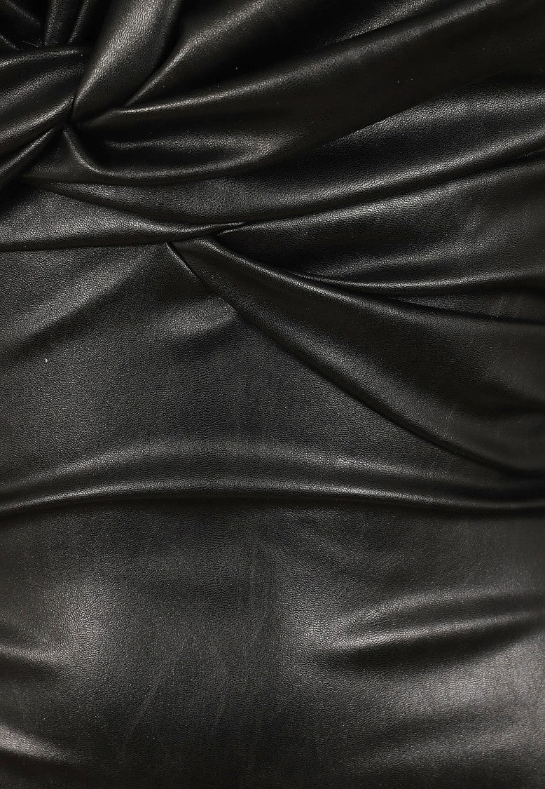 Elisabetta Franchi Structured Draped Ruffled Synthetic Leather Mini Dress