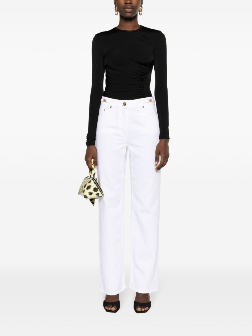 Versace Wide-Leg High Waist Trousers With Gold-Tone Accents