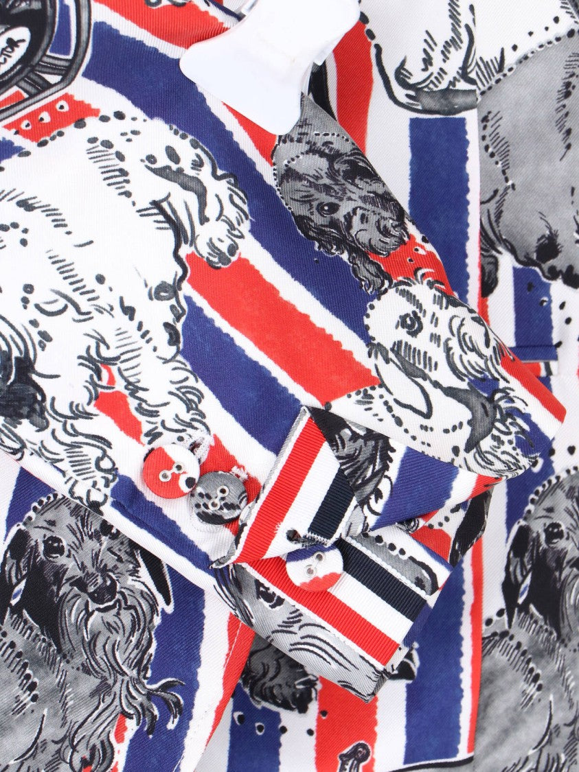 Thom Browne Multicolor Striped Dog Print Silk Blazer