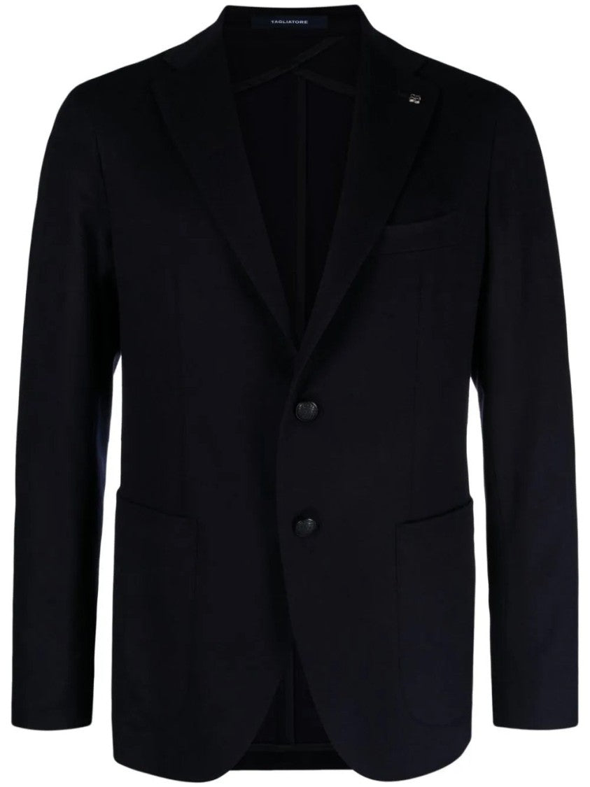 Tagliatore Tailored Blue Wool Blazer With Notched Lapel